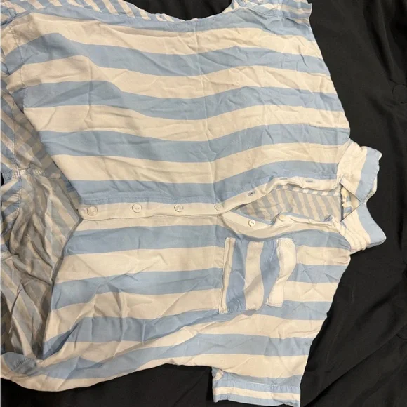 Light Blue and White Striped Short Sleeve Button-Up - Picture 1 of 2